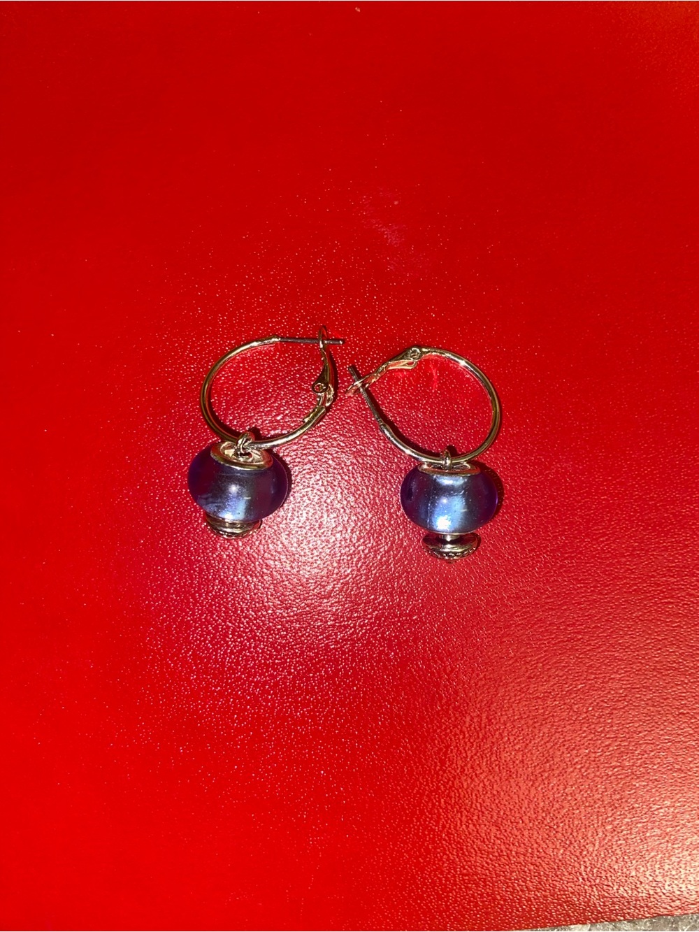 Blue Glass Bead Hoop Earrings - Women Jewelry